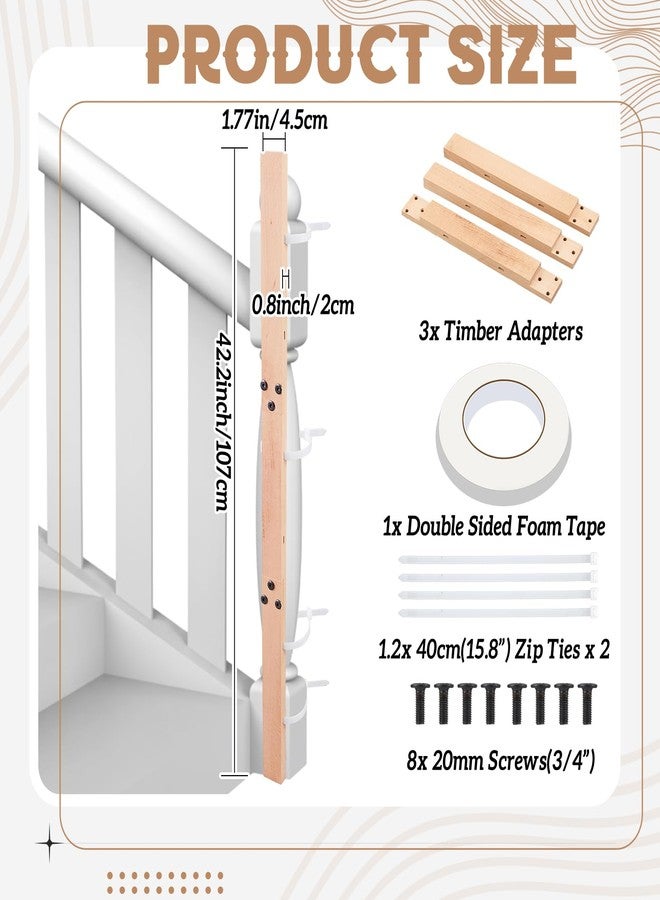 Chunful 2 Pack Wood Baby Gate Banister Adapter Universal No Hole Stairway Banister Adapter Mounting Kit for Pet Fit Round, Square, Irregular Post up to 42" Tall, Gate Not Included (Natural Wood Color) - Image 3